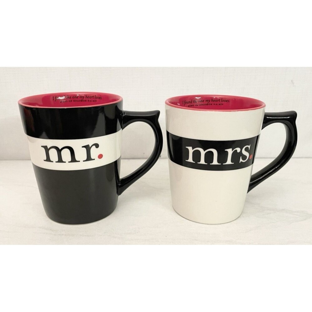 (2) Lot Mr & Mrs Coffee Mugs Set Dayspring Love Mugs Valentines Song Solomon 3:4